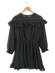 Vorschaubild 1 von Damen Freizeitkleid Schwarz Punkte Rüschen Gr. 36/S Elegant Bohemian