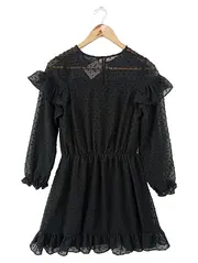 Vorschaubild 2 von Damen Freizeitkleid Schwarz Punkte Rüschen Gr. 36/S Elegant Bohemian