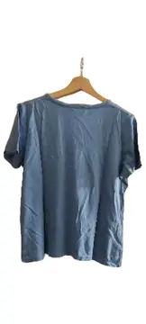Vorschaubild 2 von Damen T-Shirt V-Ausschnitt Blau Gr. 42/XL Basic Kurzarm