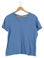 Vorschaubild 1 von Damen T-Shirt V-Ausschnitt Blau Gr. 42/XL Basic Kurzarm