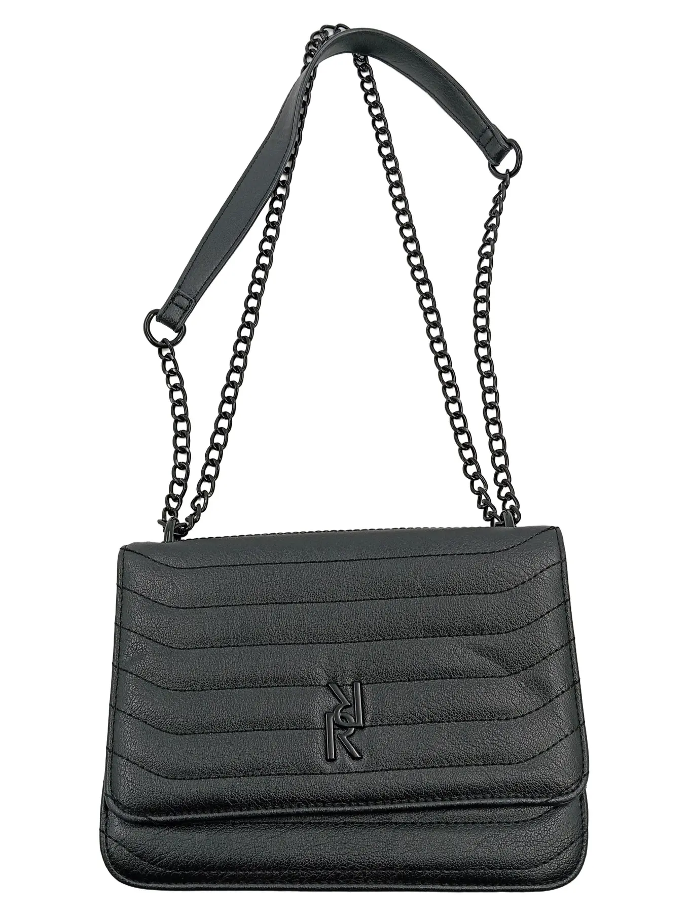 RIVER ISLAND Elegante Damen Umhängetasche Schwarz Gesteppt mit Kettengurt