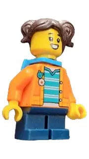 Vorschaubild 1 von Minifigur Mädchen mit Zöpfen orangefarbene Jacke Rucksack City