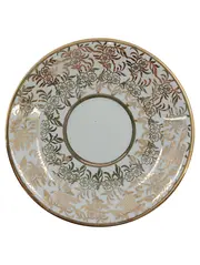 Vorschaubild 1 von Unterteller Keramik Weiß Blumenmuster Goldrand 11 cm Klassisch