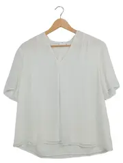 Vorschaubild 1 von Damen Bluse Gr. 40/L Weiß Elegant V-Ausschnitt Kurzarm
