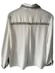 Vorschaubild 3 von Damen Bluse Weiß Schmuckbesatz Elegant Langarm Gr. XS