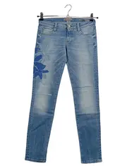 Vorschaubild 1 von Damen Destroyed Jeans Gr. 26 mit Blumenstickerei Blau Slim Fit
