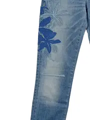 Vorschaubild 3 von Damen Destroyed Jeans Gr. 26 mit Blumenstickerei Blau Slim Fit