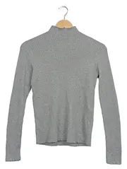 Vorschaubild 1 von Damen Pullover Rollkragen Rippstrick Langarm Grau Metallic Gr. S