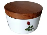 Vorschaubild 1 von Vintage Dekodose Keramik Holzdeckel Rose Blumen Mehrfarbig 11cm