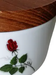 Vorschaubild 4 von Vintage Dekodose Keramik Holzdeckel Rose Blumen Mehrfarbig 11cm