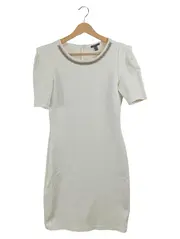 Vorschaubild 1 von Damen Kleid Weiß Gr. 36 Kettenbesatz Kragen Kurzarm Elegant