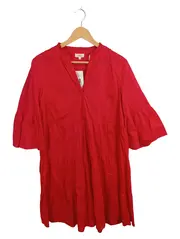 Vorschaubild 2 von Freizeitkleid Damen Gr. 36/S Rot Stufenkleid Tunika Rüschen