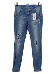 Vorschaubild 1 von Taifun Destroyed Jeans BoyfriendTS Damen Gr. 34 Blau Blumenstickerei