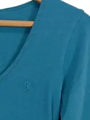 Vorschaubild 4 von Damen Langarmshirt Gr. M Türkis Baumwolle Basic Shirt