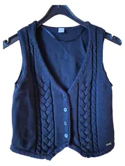 Vorschaubild 1 von Damen Pullunder Schwarz Gr. 36/S Zopfstrick Baumwolle Casual