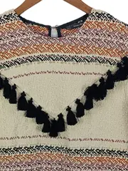 Vorschaubild 2 von Damen Pullover Gr. 38/M Beige Ethno Bohemian Quasten 3/4-Arm