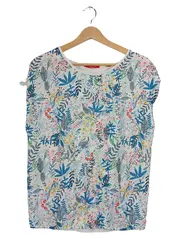 Vorschaubild 1 von Damen T-Shirt Gr. 38 M Blumenmuster Blau Weiß Viskose
