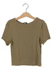 Vorschaubild 1 von Damen T-Shirt Gr. 36/S Oliv Gerippt Kurzarm Basic