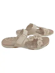 Vorschaubild 1 von CAMO Sandalen Damen Gr. 38 Beige Feminin mit Blumenapplikationen