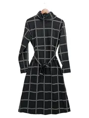 Vorschaubild 1 von Damen Freizeitkleid Gr. 38/M Grau Kariert Casual Langarm