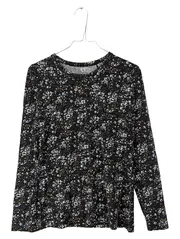 Vorschaubild 1 von Damen Langarmshirt Blumenmuster Schwarz Organic Cotton Gr. M