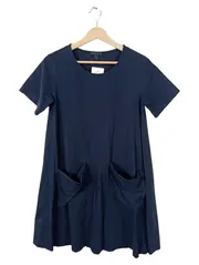 Vorschaubild 1 von Freizeitkleid Damen Gr. 36 S Blau A-Linie Kurzarm Baumwolle Minimalistisch