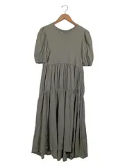 Vorschaubild 1 von Damen Maxikleid Grün Gr. M Baumwolle mit Puffärmeln