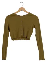 Vorschaubild 1 von Damen Cropped Strickjacke Rippstrick Oliv Gr. S