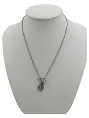 Vorschaubild 1 von Damen Halskette Blatt Anhänger Silber 48cm Metall Minimalistisch