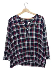 Vorschaubild 1 von Damen Bluse Kariert Blau Langarm Modal Viskose Gr. 42