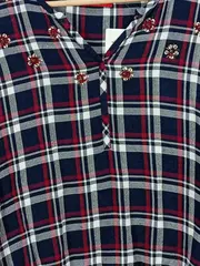 Vorschaubild 2 von Damen Bluse Kariert Blau Langarm Modal Viskose Gr. 42