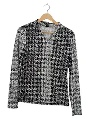 Vorschaubild 1 von Damen Langarmshirt Gr. 36 S Schwarz Weiß Pepita Muster
