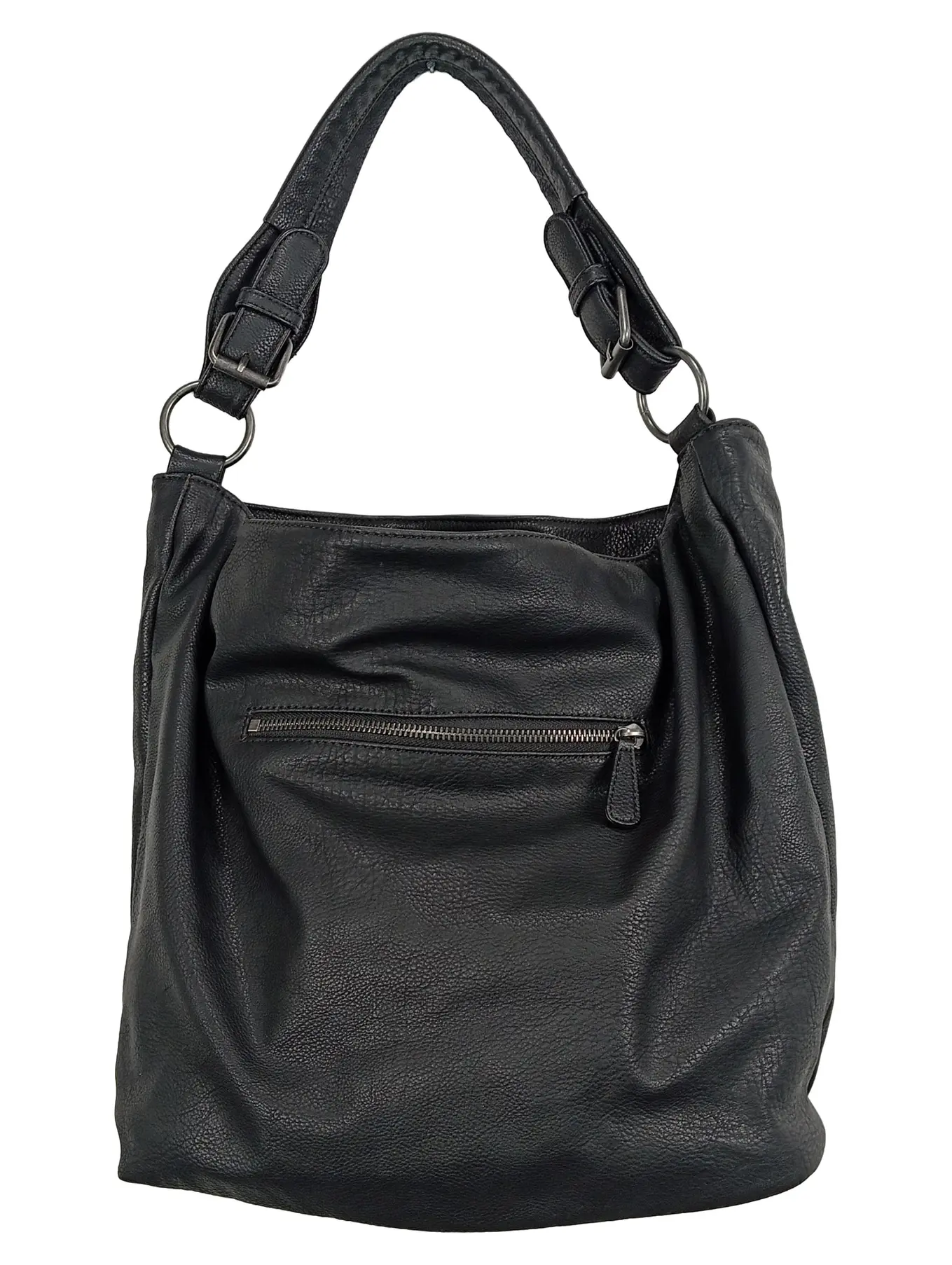 FOSSIL Hobo Bag Damen Leder Umhängetasche Schwarz Casual Reißverschluss