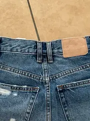 Vorschaubild 6 von High Waist Distressed Jeans Shorts Damen Blau W24 Fransen