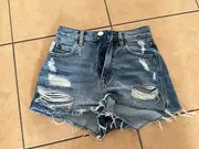 Vorschaubild 3 von High Waist Distressed Jeans Shorts Damen Blau W24 Fransen