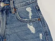 Vorschaubild 5 von High Waist Distressed Jeans Shorts Damen Blau W24 Fransen