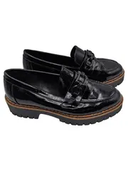 Vorschaubild 1 von Damen Loafer Slipper Lackleder Optik Schwarz Gr. 38 Kette