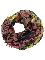 Vorschaubild 1 von Schlauchschal Damen Loop Schal Leopard Neon Bommel Mehrfarbig