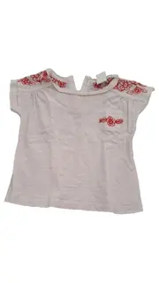Vorschaubild 1 von Mädchen T-Shirt Gr. 78/80 Weiß Blumen Stickerei Kurzarm Casual
