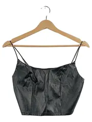 Vorschaubild 1 von Damen Bustier Crop Top Schwarz Lederoptik Gr. 38 Träger