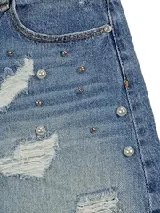 Vorschaubild 3 von Kinder Jeansrock Gr. 140 Blau mit Perlen und Rissen Modern