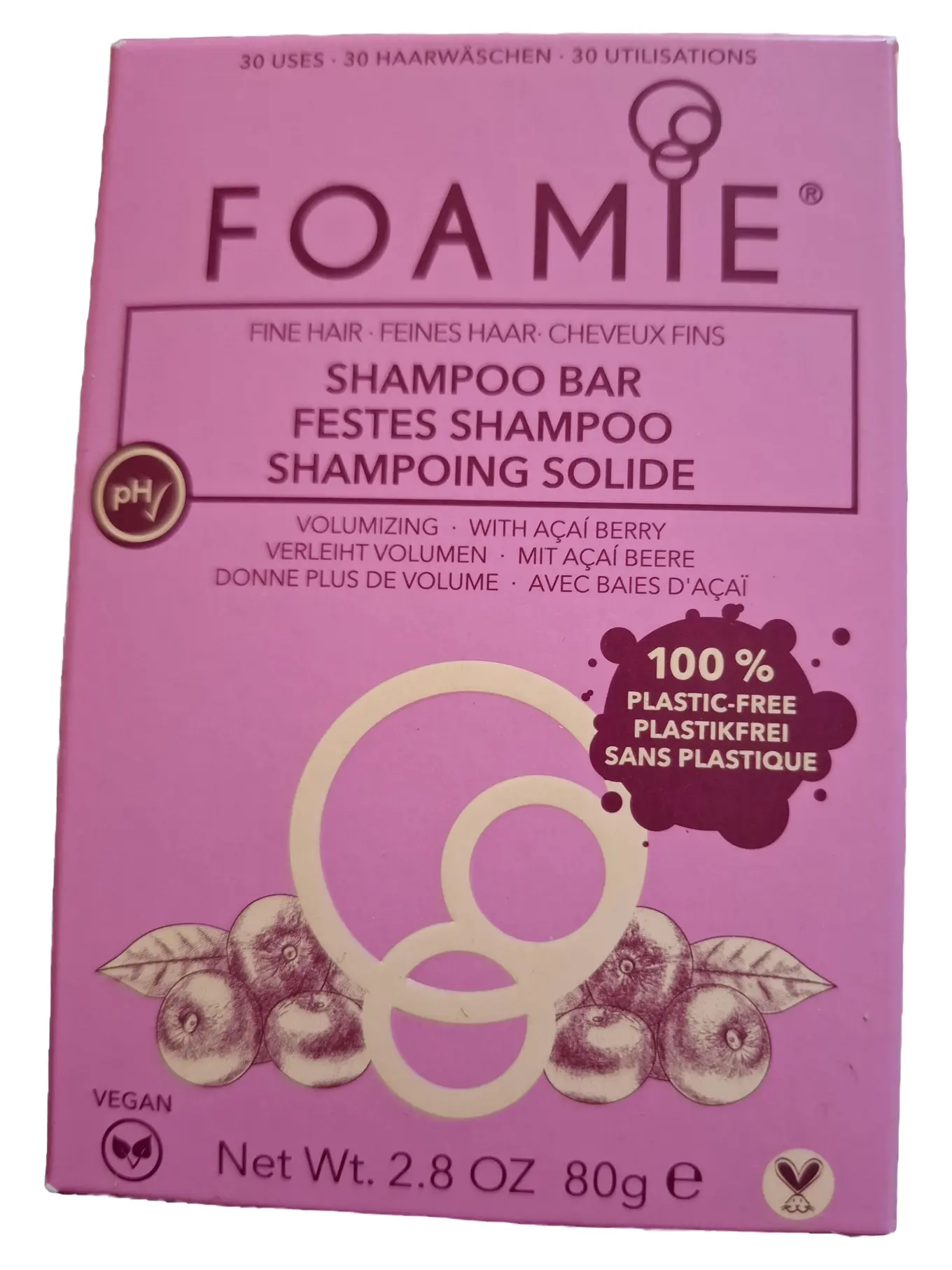 FOAMIE Festes Shampoo Bar Feines Haar Volumen Açaí Beere 80g