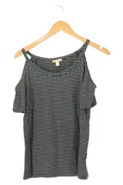 Vorschaubild 1 von Damen Top Gr. 36/S Schwarz Gestreift Cold Shoulder Casual