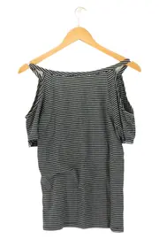 Vorschaubild 2 von Damen Top Gr. 36/S Schwarz Gestreift Cold Shoulder Casual