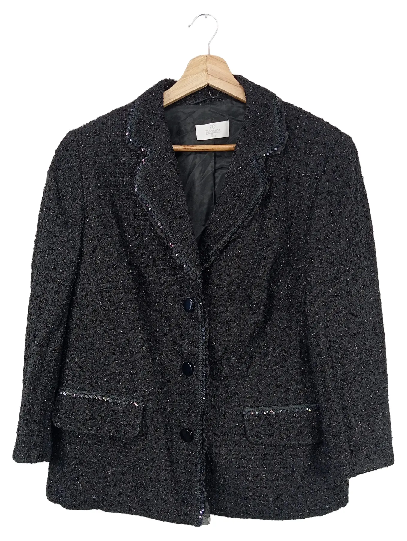 ÉLÉGANCE Blazer Damen Gr. 44 Schwarz Elegant Pailletten