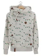 Vorschaubild 1 von Damen Hoodie Kapuzenpullover Vogelmuster Grau Gr. XS