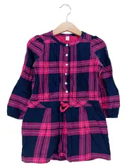 Vorschaubild 1 von Kinder Blusenkleid Gr. 92/98 Kariert Pink Blau Baumwolle Langarm