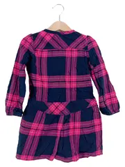 Vorschaubild 2 von Kinder Blusenkleid Gr. 92/98 Kariert Pink Blau Baumwolle Langarm