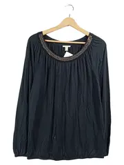 Vorschaubild 2 von Damen Langarmshirt Schwarz Gr. M Perlenbesatz Kragen Elegant