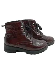 Vorschaubild 1 von Damen Stiefeletten Kroko-Optik Schnürstiefel Braun Gr. 39
